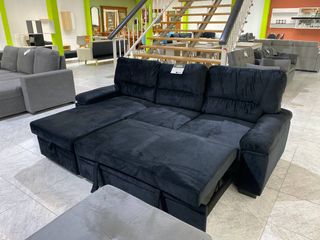 Sofá Cama Chaise Longue Negro 3 Plazas