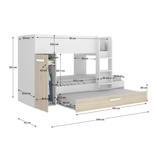 Cama Litera con Almacenaje Blanco-Natural