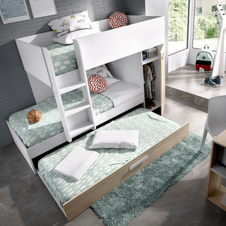 Cama Litera con Almacenaje Blanco-Natural