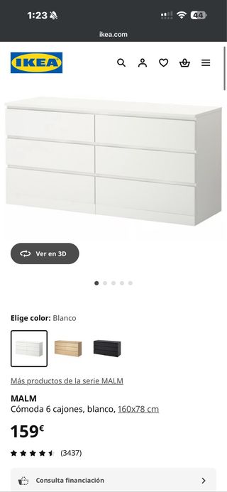 Cómoda Malm Ikea 6 Cajones Blanca