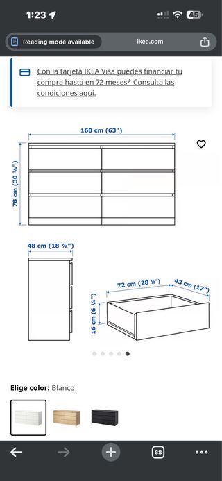 Cómoda Malm Ikea 6 Cajones Blanca
