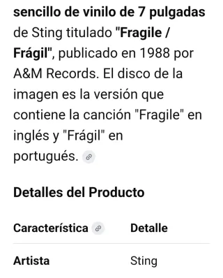 Vinilo Single Sting Fragile/Frágil
