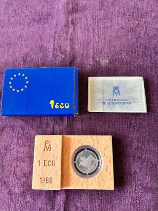 1 ECU Plata España 1989 Caja y Certificado