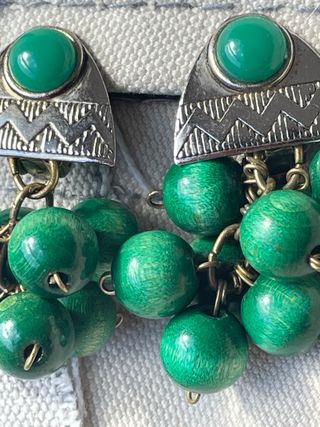 Pendientes vintage clip verdes y plateados