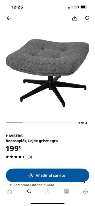 Sillón giratorio  y reposapiés tela gris