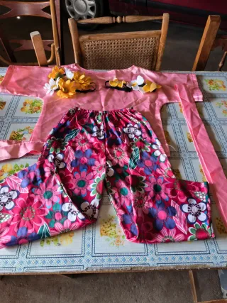 Disfraz infantil de Hippie, flores rosa. 4-6 años