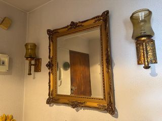 Espejo y 2 Lámparas Antiguas Doradas