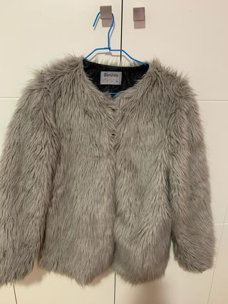 Bershka Chaquetón Pelo Sintético Gris Talla S