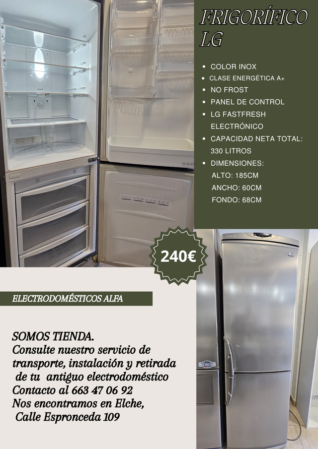 Frigorífico LG Inox 330L No Frost