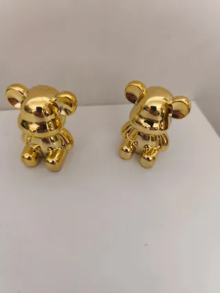 Conjunto 2 Ursos Decorativos Dourados - Premium