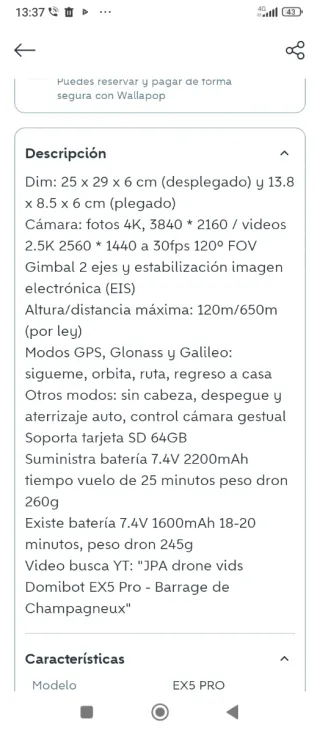 Drone camara 4K ex5pro