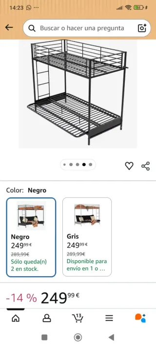 Litera tipo sofá metálica negra