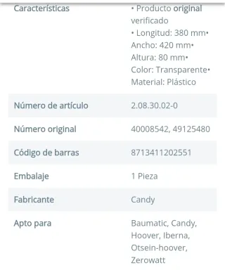 Depósito agua/condensación secadora