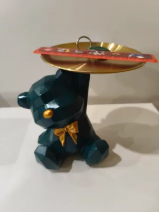 Urso Decorativo com Bandeja Dourada - Premium