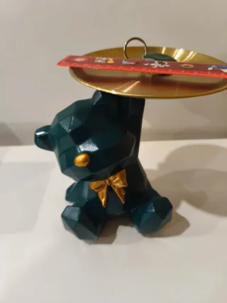 Urso Decorativo com Bandeja Dourada - Premium