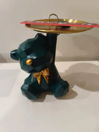 Urso Decorativo com Bandeja Dourada - Premium