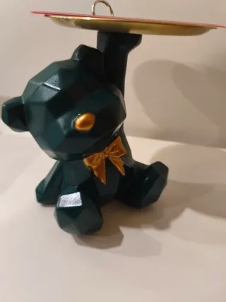 Urso Decorativo com Bandeja Dourada - Premium