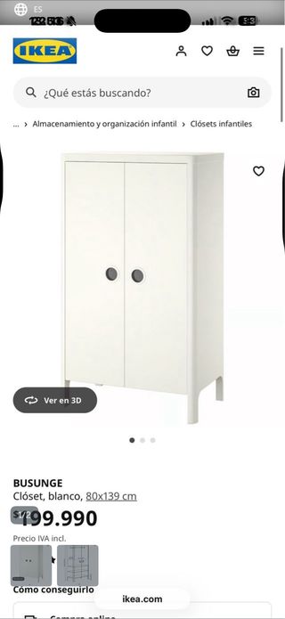Armario infantil IKEA BUSUNGE blanco
