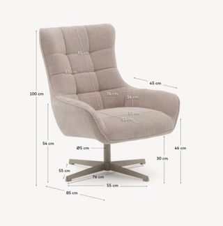 Butaca giratoria Teryl de chenilla beige y metal con acabado gris FSC 100%