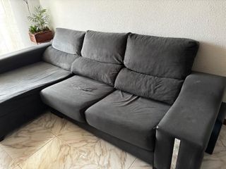 Sofá con chaiselongue azul tela