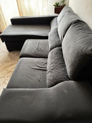 Sofá con chaiselongue azul tela