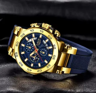 Reloj LIGE Hombre Dorado y Azul