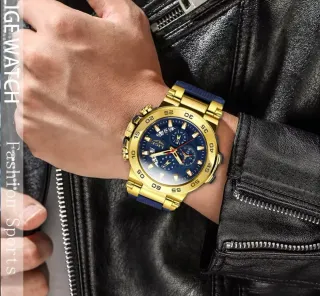 Reloj LIGE Hombre Dorado y Azul
