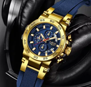 Reloj LIGE Hombre Dorado y Azul