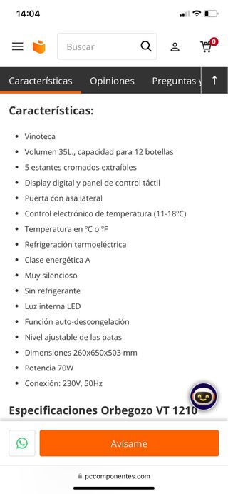Vinoteca Orbegozo VT 1210 - 12 Botellas