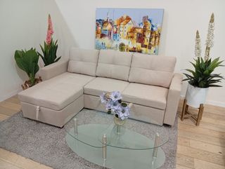 Sofá cama chaise longue con arcón