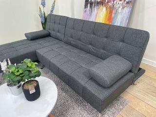 Sofá-cama chaise-longue gris oscuro