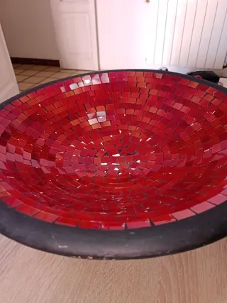 Centro mesa/frutero mosaico rojo