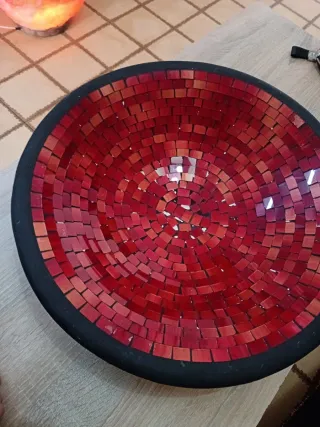 Centro mesa/frutero mosaico rojo