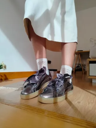 Zapatillas Puma Plata Mujer Basket Silver