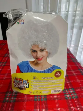 Peluca rizada blanca PARTY MAGO