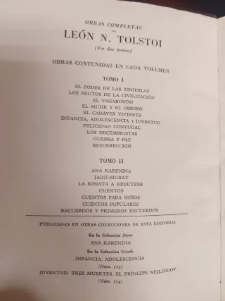 Tolstoi Obras Completas. Aguilar, 1ª edición, 1955