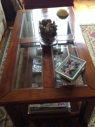 mesa centro madera y cristal