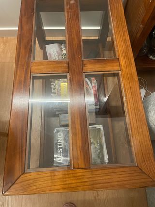 mesa centro madera y cristal