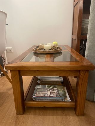 mesa centro madera y cristal