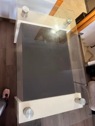 Mesa de comedor cristal y madera regalo cuatro alu