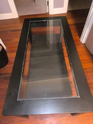 Mesa de centro negra con cristal y elevable