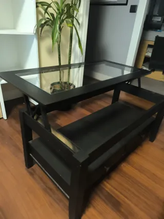 Mesa de centro negra con cristal y elevable