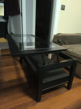 Mesa de centro negra con cristal y elevable