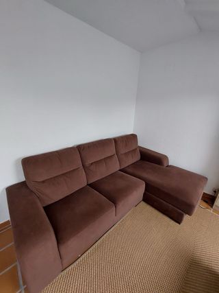 Sofá Chaise Longue Marrón Tela