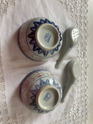 2 Cuencos y Cucharas Porcelana China