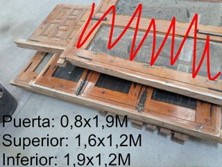 Conjunto de 14 ventanas y puerta de madera maciza