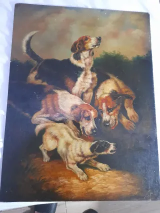 Cuadro antiguo perros caza