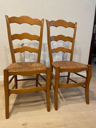 3 sillas de cocina madera asiento enea
