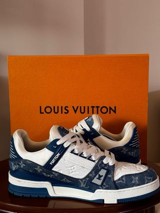 Scarpe Louis Vuitton Trainer Jeans Blu Bianco