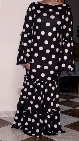 Traje Flamenca Lunares Negro Blanco
